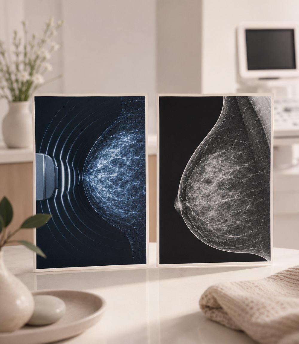QT Scan vs. mammogram, two images, side by side